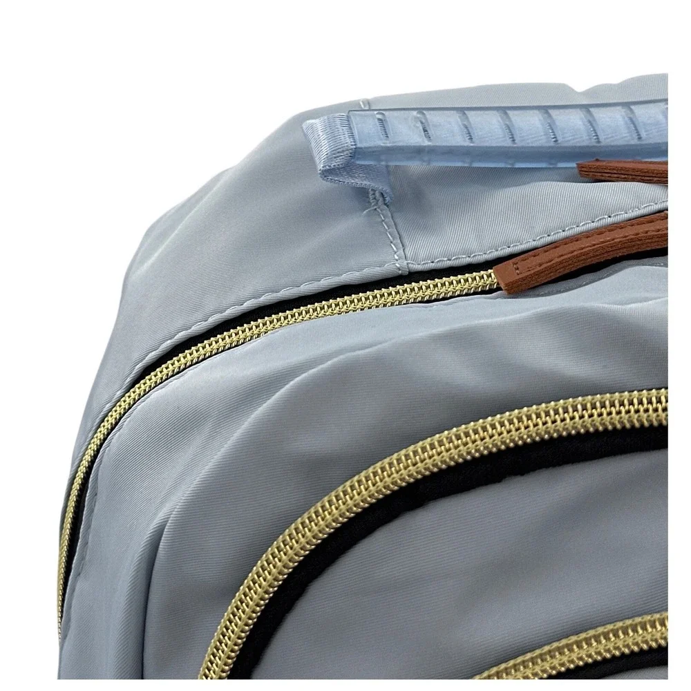 Light Blue Tactical USB Charging Backpack Brown Croc Accents Gold‎ Hardware 1091